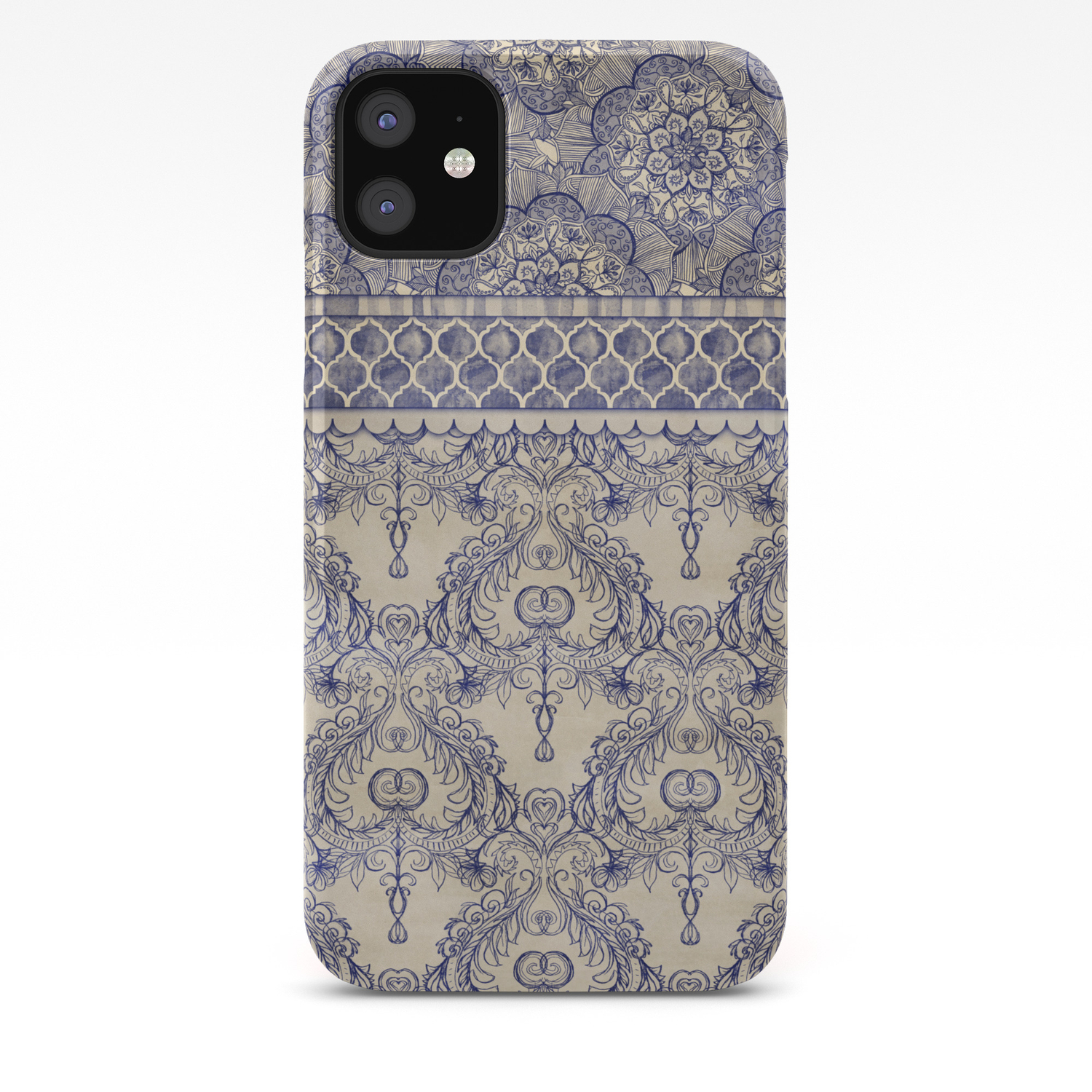 Vintage Wallpaper Hand Drawn Patterns In Navy Blue Cream