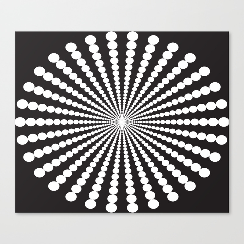 White Dots Swirl On A Black Background Abstract Art Canvas Print