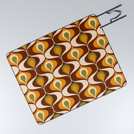 Retro 70s ovals op-art pattern brown, orange Picnic Blanket