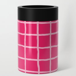 Pink on Pink Checkered Grid Can Cooler