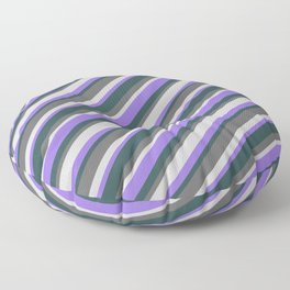 [ Thumbnail: Purple, Dark Slate Gray, Dim Gray, and Light Grey Colored Lined Pattern Floor Pillow ]