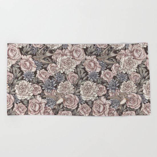 Flowers & Swallows Beach Towel