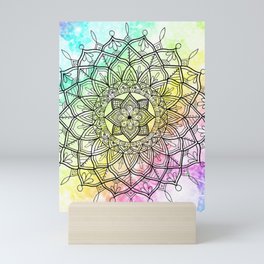 Pastel Rainbow Bleached Paint Splatter Mandala Mini Art Print