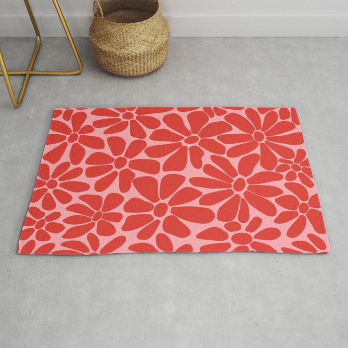 Pink and Red - Retro Floral Art Print Rug