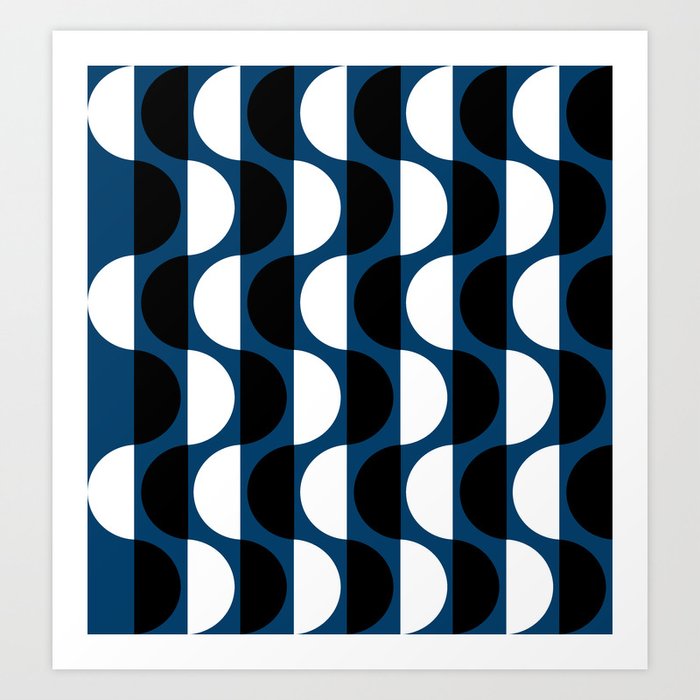 Abstraction_NEW_GEOMETRIC_BLUE_BLACK_WHITE_PATTERN_POP_ART_0311A  Art Print