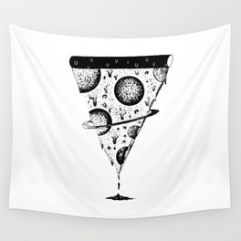 galaxy space pizza melting black and white illustration by shoosh Wall Tapestry