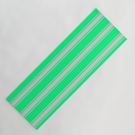 [ Thumbnail: Green and Light Gray Colored Stripes/Lines Pattern Yoga Mat ]