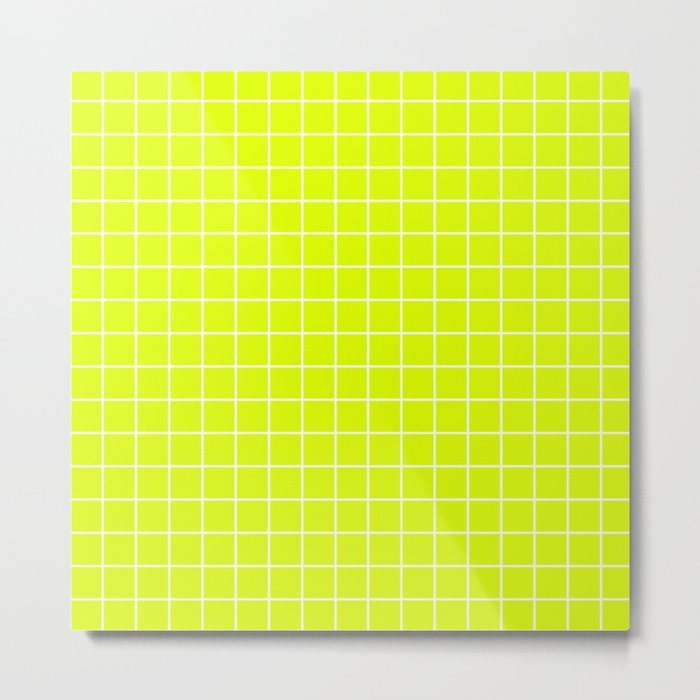 Chartreuse (traditional) - green color - White Lines Grid Pattern Metal Print