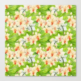 Tropical Floral Orchid Flower Pattern - Flowers Canvas Print