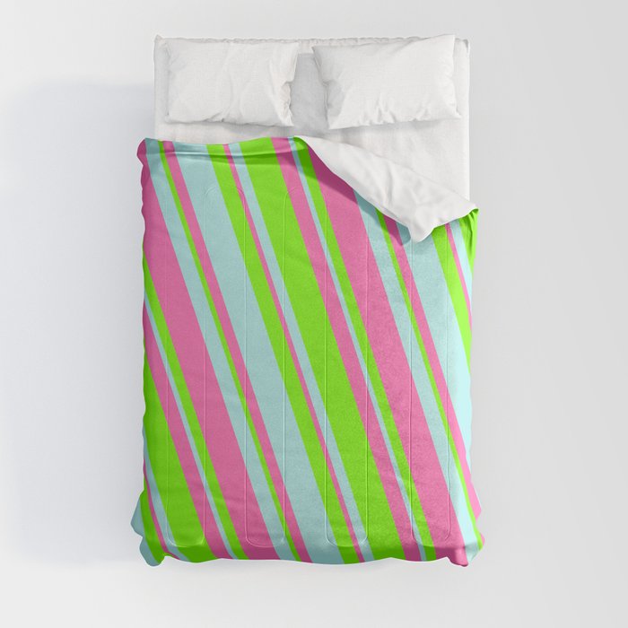 Green, Turquoise & Hot Pink Colored Lines Pattern Comforter