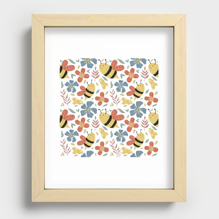 Cute Honey Bees and Flowers Recessed Framed Print