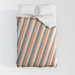 [ Thumbnail: Beige, Light Slate Gray, and Light Salmon Colored Striped Pattern Comforter ]