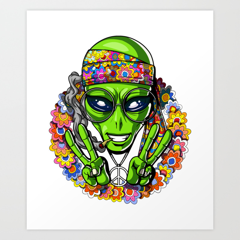 Hippie Alien Peace Psychedelic Ufo Art Print By Teecave Society6