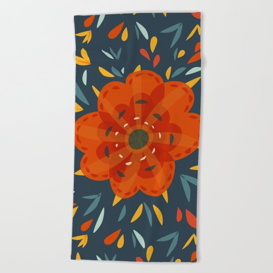 Decorative Whimsical Orange Flower Beach Towel