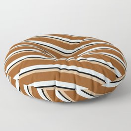 [ Thumbnail: Tan, Brown, Light Cyan, and Black Colored Stripes/Lines Pattern Floor Pillow ]