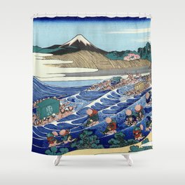 Hokusai -36 views of the Fuji 45 The Fuji from Kanaya on the Tokaido Shower Curtain