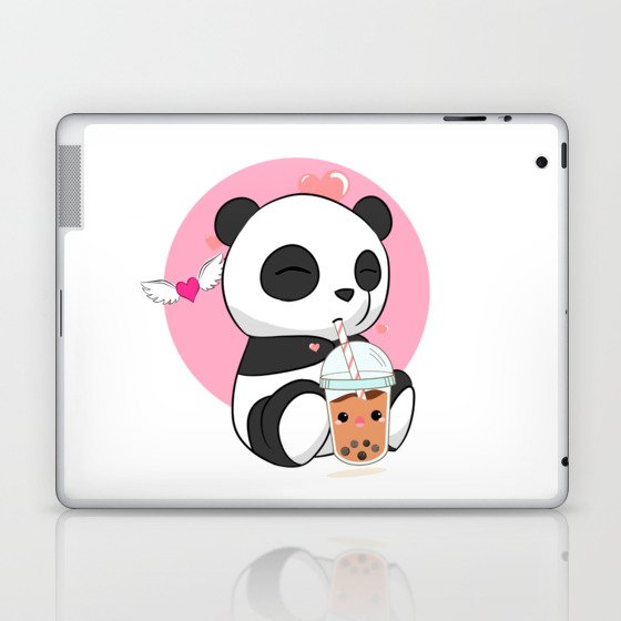 Cute Panda Chibi Drinking Boba Bubble Tea Laptop & iPad Skin