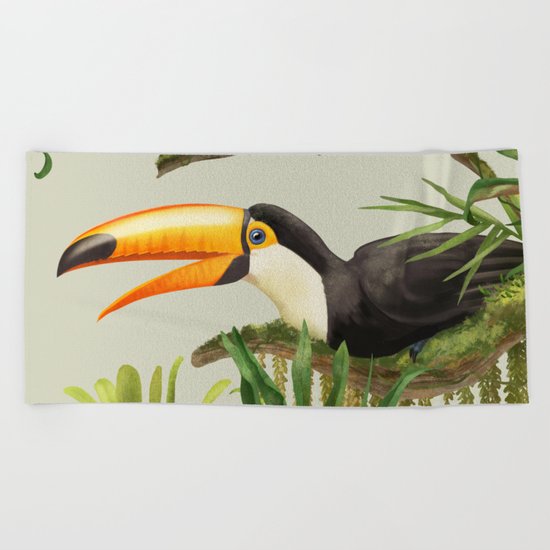 Toco Toucan vintage illustration. Beach Towel