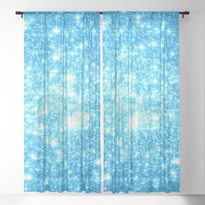 Sky Blue Sparkle Stars Sheer Curtain