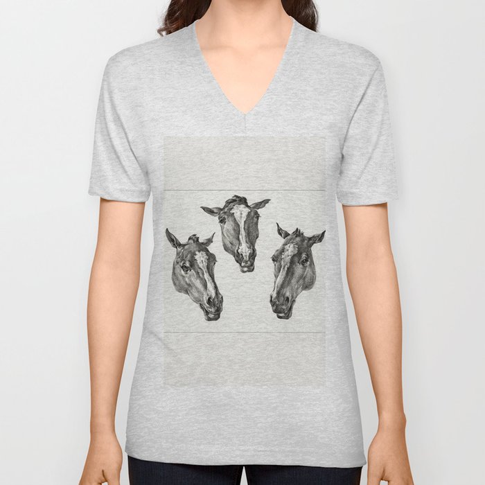 Three horse heads (1812) by Jean Bernard V Neck T Shirt