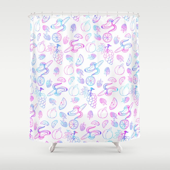 Hand painted teal pink watercolor fruit pattern Shower Curtain