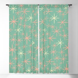 Starbursts Mid Century Modern Retro Pattern in Blush Pink, Cream, and Mint Teal Blackout Curtain