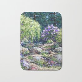 Path to Lilacs Bath Mat | Newengland, Willow, Phlox, Painting, Spring, Bud, View, Bloom, Lilacs, Pastel 