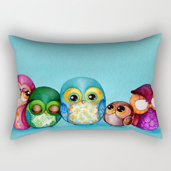 Fabric Owl Family Rectangular Pillow