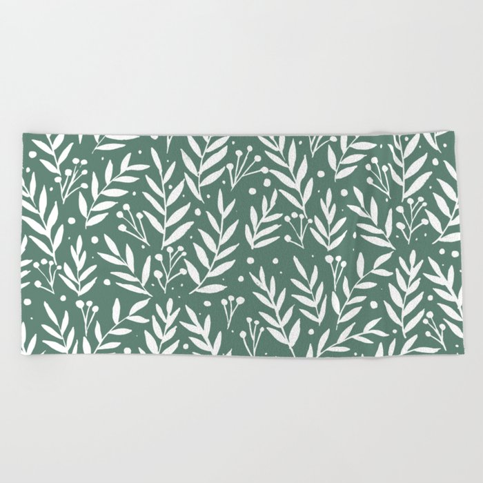 Festive branches - sage green Beach Towel
