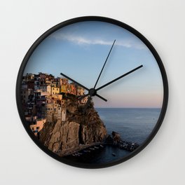 Manarola,Italy at Sunset Wall Clock