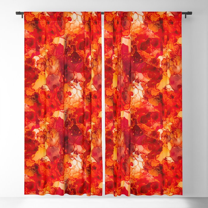 Sunset Orange and Red with Rose Gold Alcohol Ink Liquid Swirls Blackout Curtain