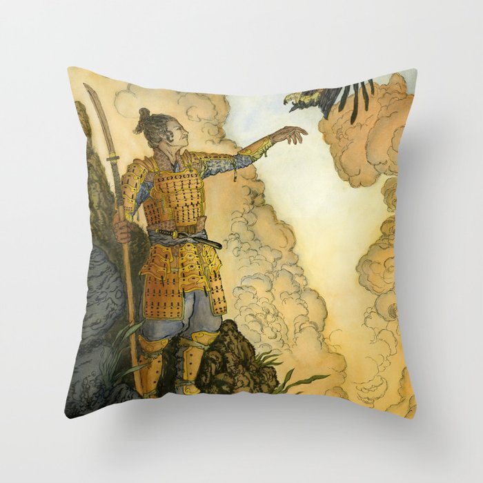 The Samurai and the Eagle Throw Pillow