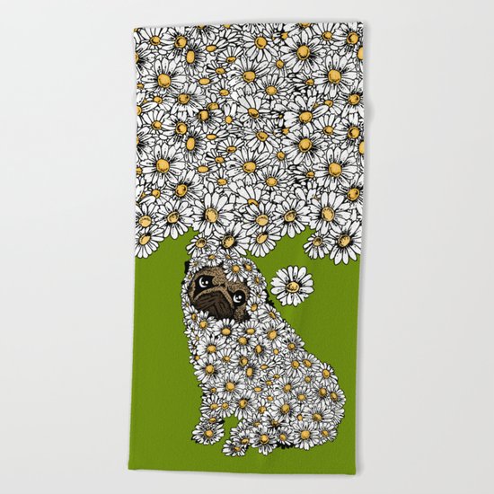 Pug Daisy Beach Towel