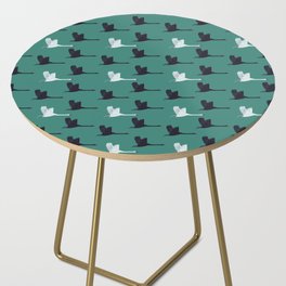 Flying Elegant Swan Pattern on Green Blue Background Side Table