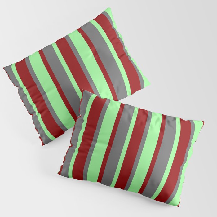 Dark Red, Green, and Dim Gray Colored Lines Pattern Pillow Sham