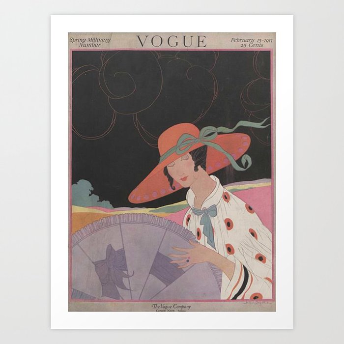 Vintage Fashion Magazine Cover Illustration February 1917- Woman in red Hat Art Print