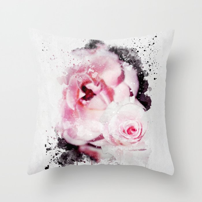Pink Roses - Watercolor Throw Pillow