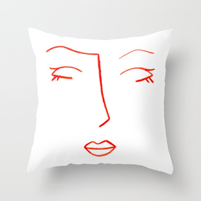 Orange Sleeping Beauty Minimalist Abstract Womankind Minimal Line Drawing Womans Face Throw Pillow