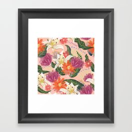 peach watercolor floral pattern Framed Art Print