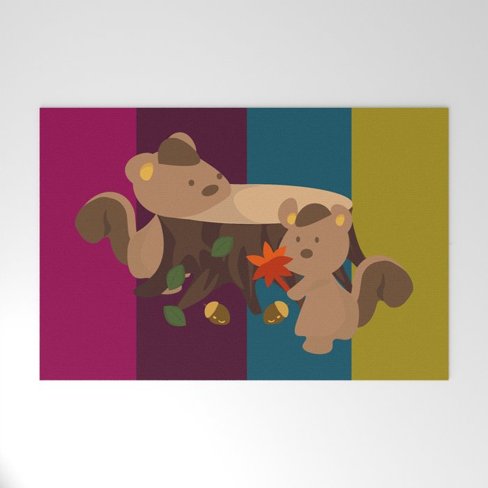 Contemporary Fall Graphic Squirrels Welcome Mat