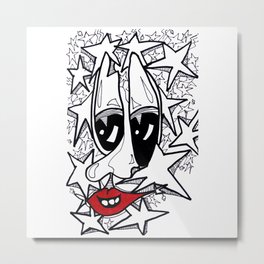 Starry Face Metal Print | Person, Funky, Bold, Funny, Mod, Blackandwhite, Sketch, Red, Black, Smile 