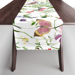 Watercolor Midsummer Wildflowers And Insectes Meadow Table Runner