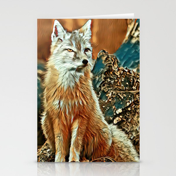 Elegant arctic fox sitting on tree log Stationery Cards