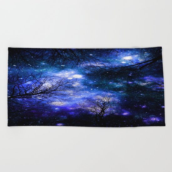 Black Trees Indigo Blue Teal Green Space Beach Towel