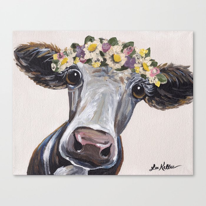 Cute Cow Art Flower Crown Cow Art Canvas Print By Leekeller