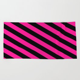 [ Thumbnail: Black and Deep Pink Colored Lines/Stripes Pattern Beach Towel ]