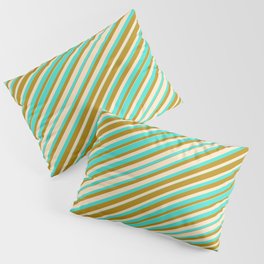 [ Thumbnail: Bisque, Turquoise, and Dark Goldenrod Colored Lines Pattern Pillow Sham ]