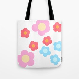 Simple Red Pink Blue Flowers on White Tote Bag