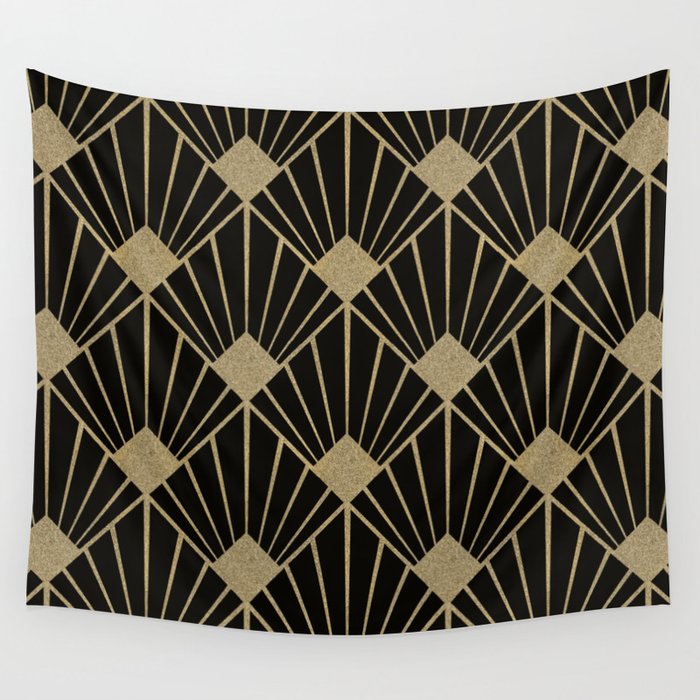 Black And Gold Art Deco Design Wall Tapestry