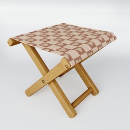 Stitched Hearts on Checker (Brown + Tan) Folding Stool